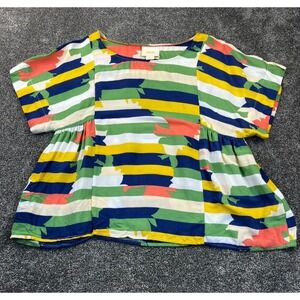 Maeve Anthropologie Top Women S Mila Colorful Abstract Striped Blouse Multicolor